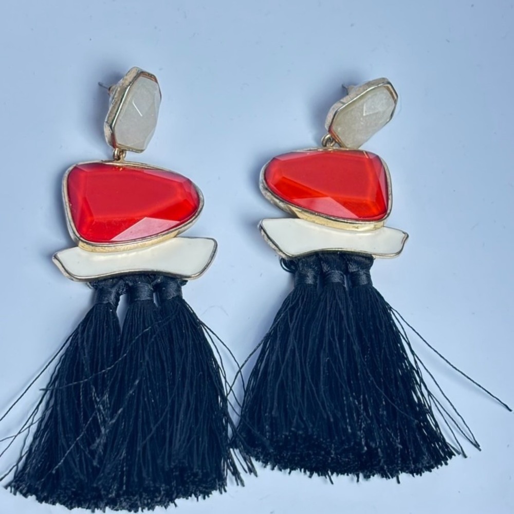 Earrings Gold Tone‎ Fringe Huge Abstract Artsy Pieces